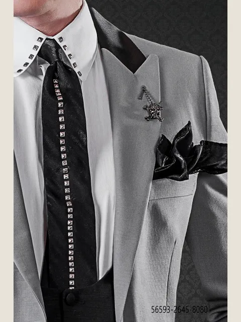 Tie in black lurex with silver appliqués