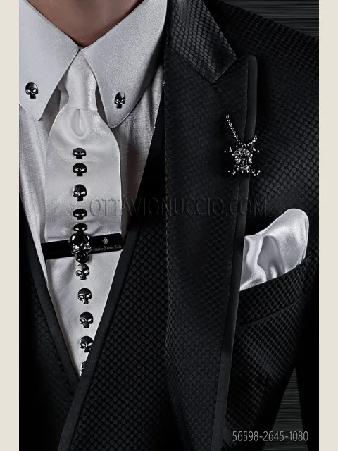 White Lurex Tie and Handkerchief Set