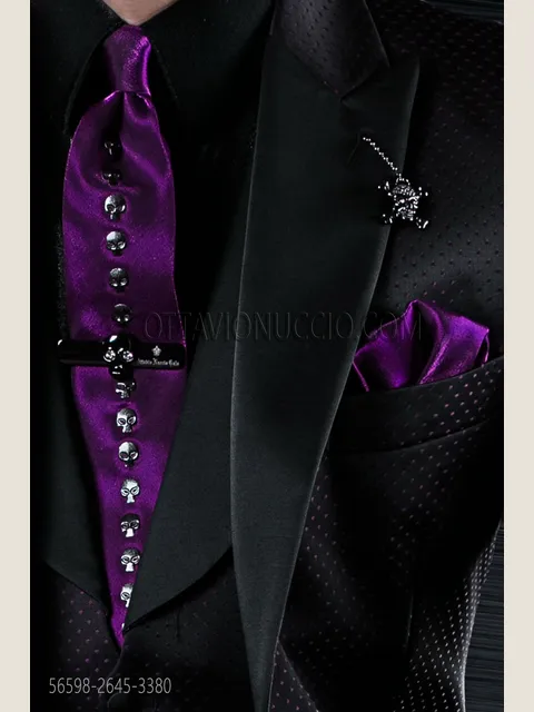 Purple Lurex Tie and Handkerchief Set