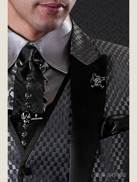 Tie in black lurex with skull appliqués