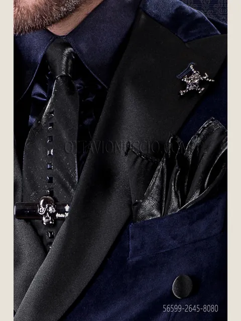 Tie in black lurex with appliqués