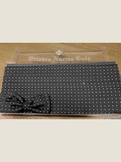 Cummerbund and Bow tie in black silk with white polka dots