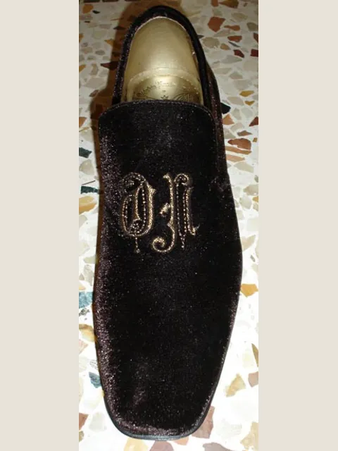 Slipper velluto marrone ricamata nero oro