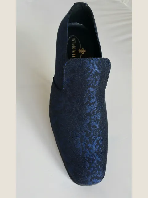 Slipper in blue damask fabric