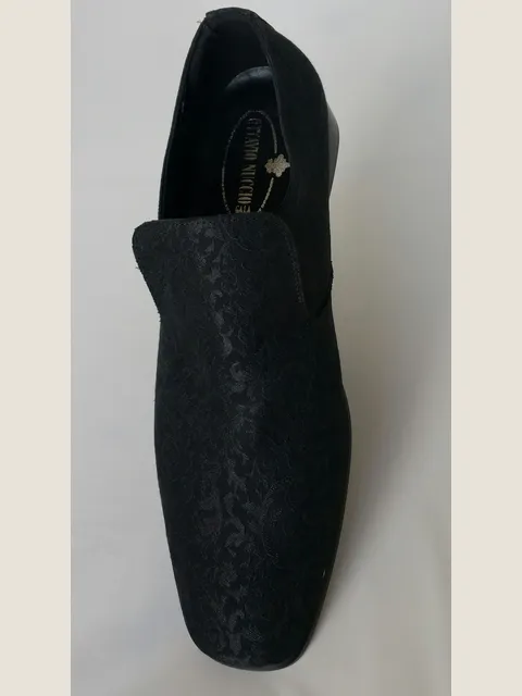 Slipper in black damask fabric