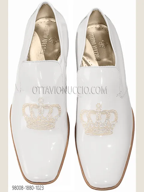 White Slippers with gold Crown Embroidery