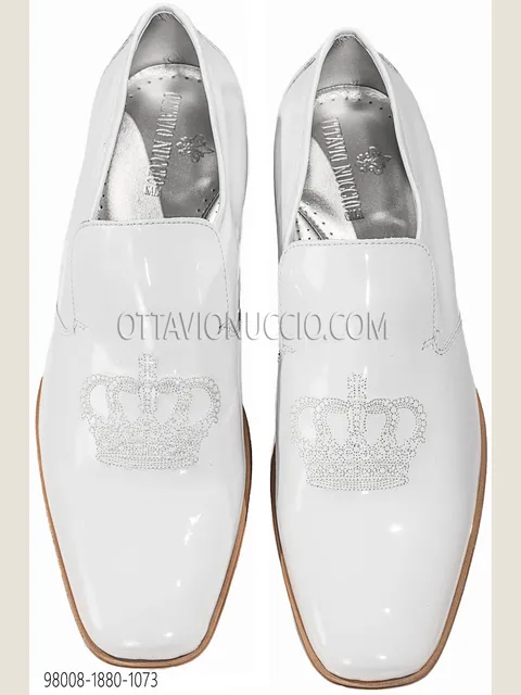 White Slippers with silver Crown Embroidery