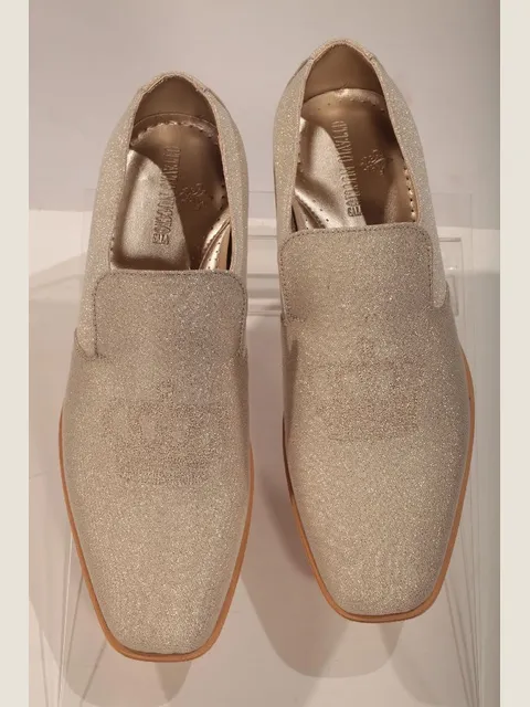 Slipper in ivory-gold laminated fabric