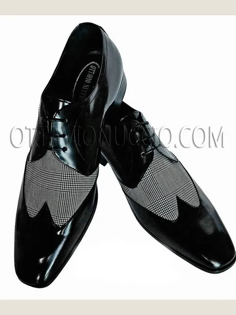 Two-tone lace-up shoe in black-black Prince of Wales check