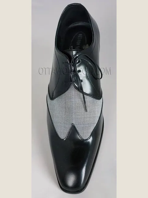 Two-tone lace-up shoe in black-grey Prince of Wales check