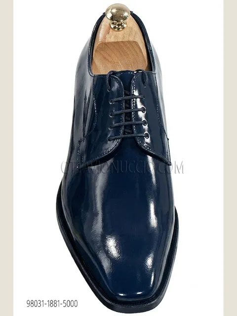 Lace-up shoes in blue brushed leather