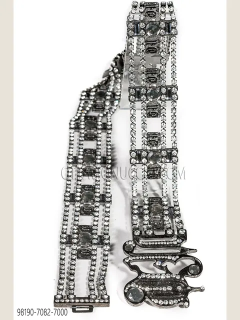 Metal rhinestone belt with gunmetal grey finish