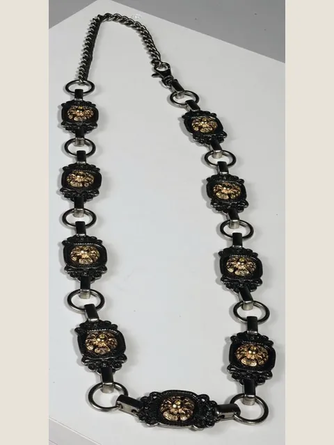 Metal belt with antiqued nickel finish