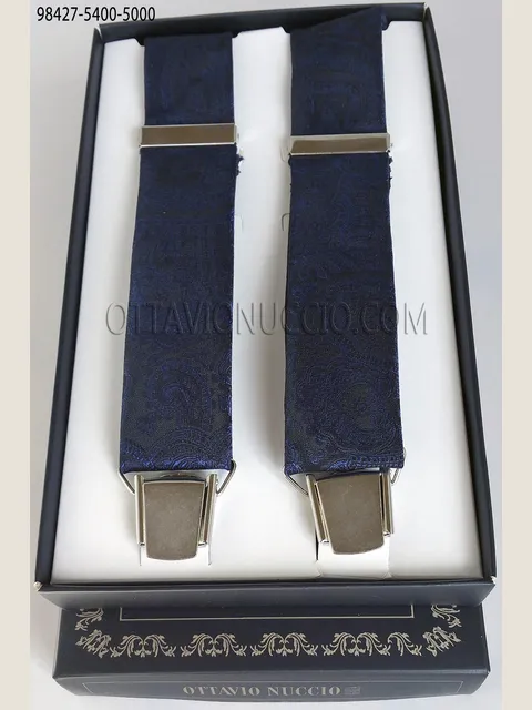Blue braces in damask fabric