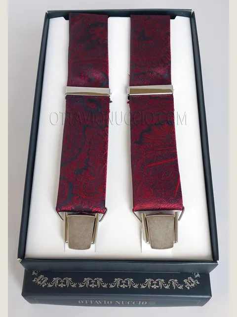 Black and red braces in damask fabric