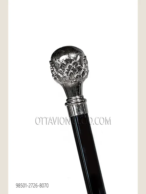 Black cane with nickel knob