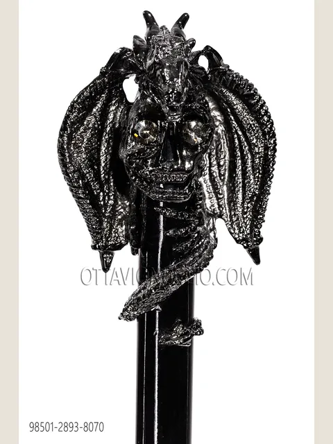 Black cane with gunmetal grey dragon shape