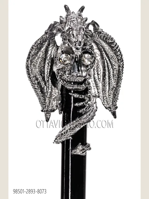 Black cane with nickel dragon shape