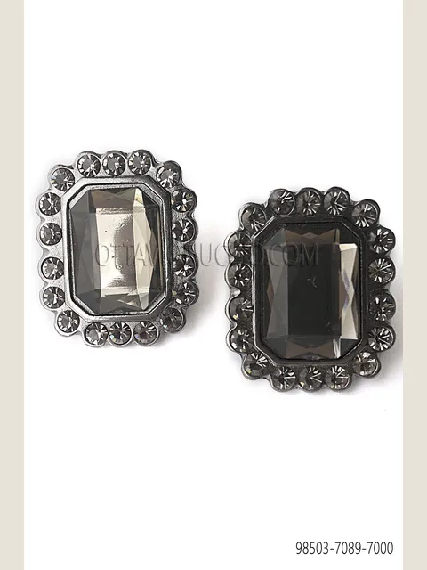 Rectangular gunmetal grey cufflinks with smoky stone