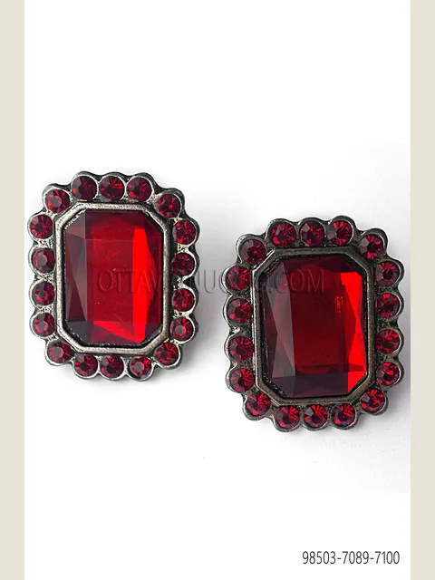 Rectangular gunmetal grey cufflinks with ruby stone