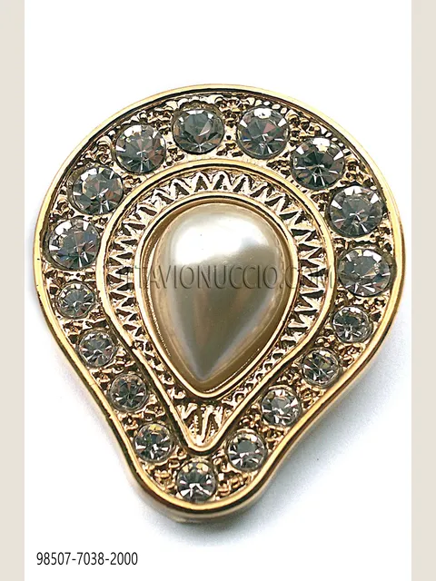 Teardrop gold knot holder with central pearl and rhinestones
