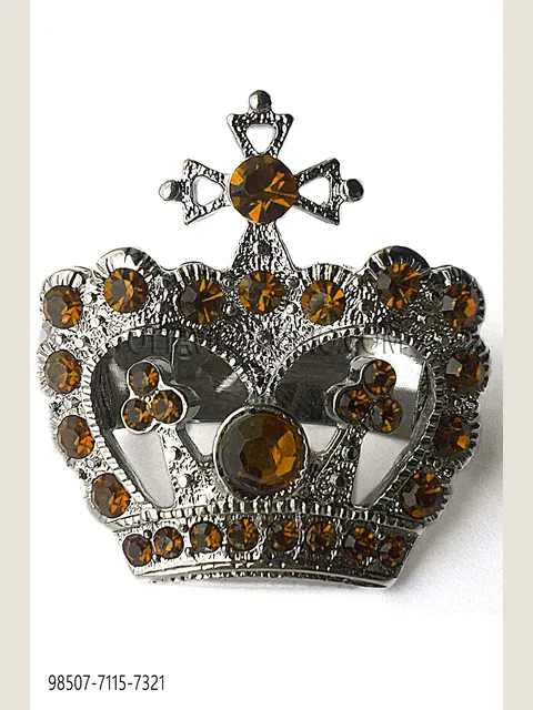 Crown knot holder in nickel with topaz rhinestones