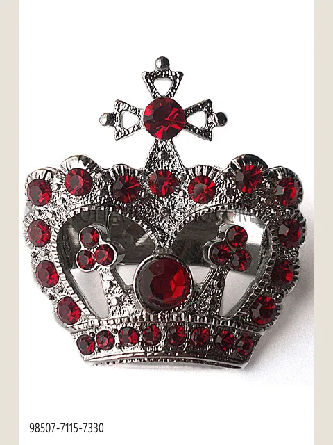 Crown knot holder in nickel with red rhinestones