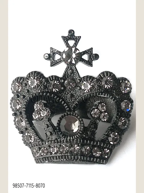 Crown knot holder in gunmetal grey with smoky rhinestones