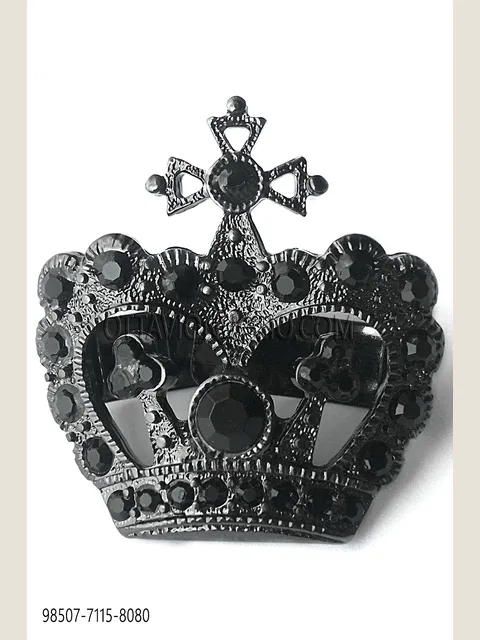 Crown knot holder in gunmetal grey with black rhinestones
