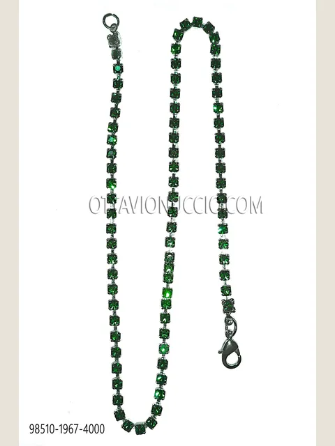 Nickel chain with green rhinestones