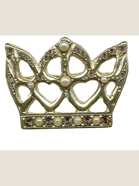Crown-shaped brooch with gold finish