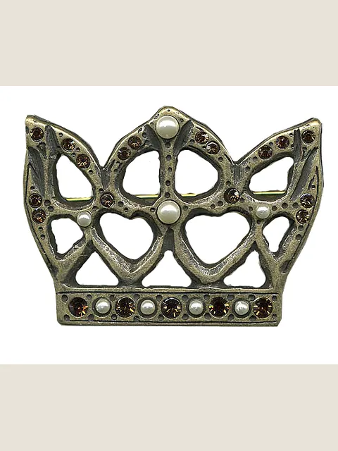 Crown-shaped brooch with antique gold finish