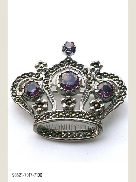 Silver-Plated Crown Brooch