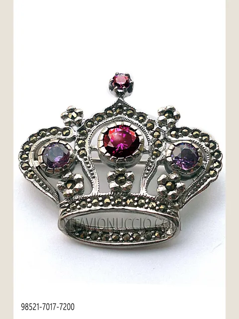 Silver-plated crown brooch