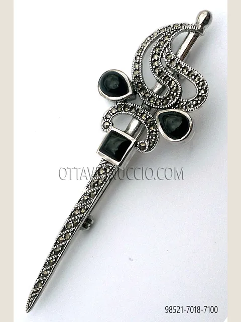 Silver-plated brooch, sword shape