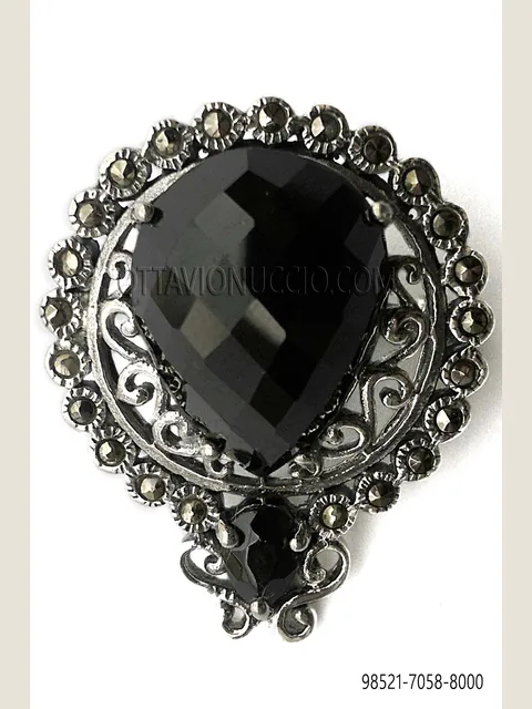 Silver plated brooch with black stone