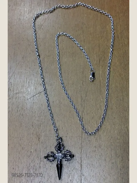 Chain with small sword pendant in gunmetal grey