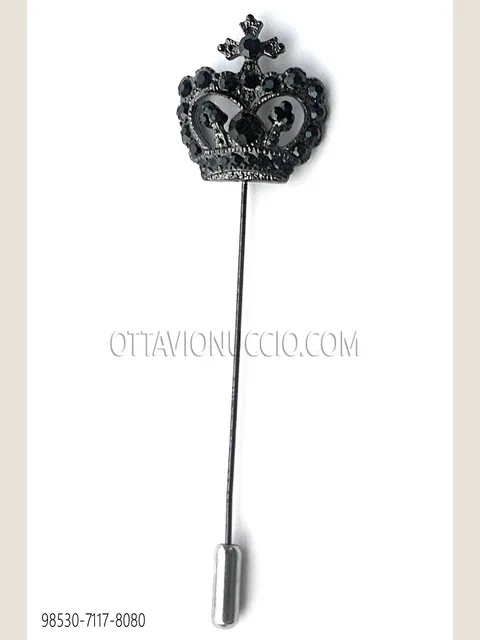 Crown stickpin with black rhinestones