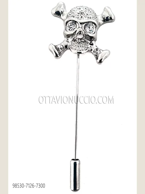 Tie pin with silver tone skull
