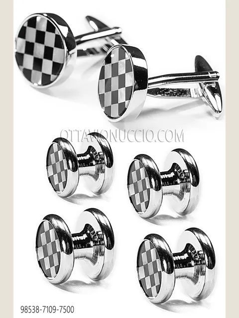 Set of cufflinks and buttons in chequerboard enamel
