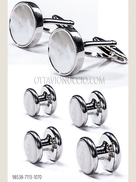 Set of cufflinks and buttons in ivory enamel