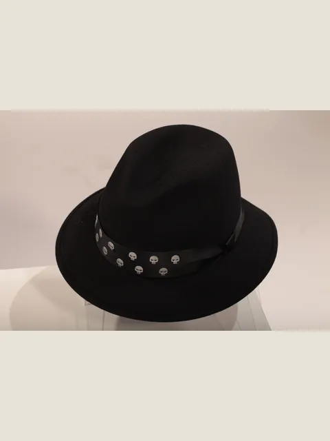 Hat with silver skull appliqués