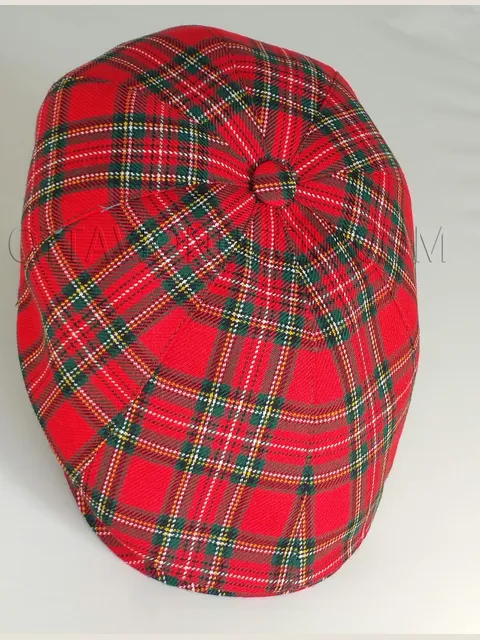 Red tartan flat cap