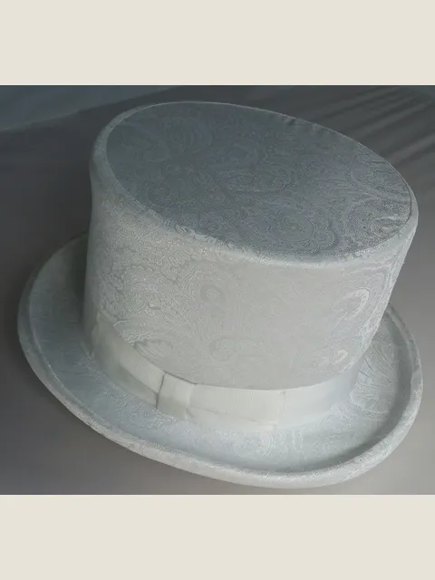 Top hat in white damask fabric