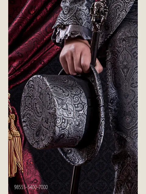 Top hat in grey damask fabric