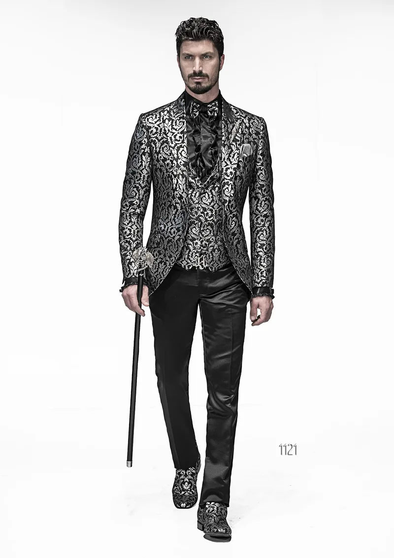 Hochzeitsanzug mit Damast-Sakko in Schwarz und Silber 2