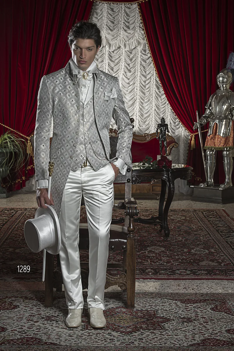 Groom suit with ivory brocade jacket 1
