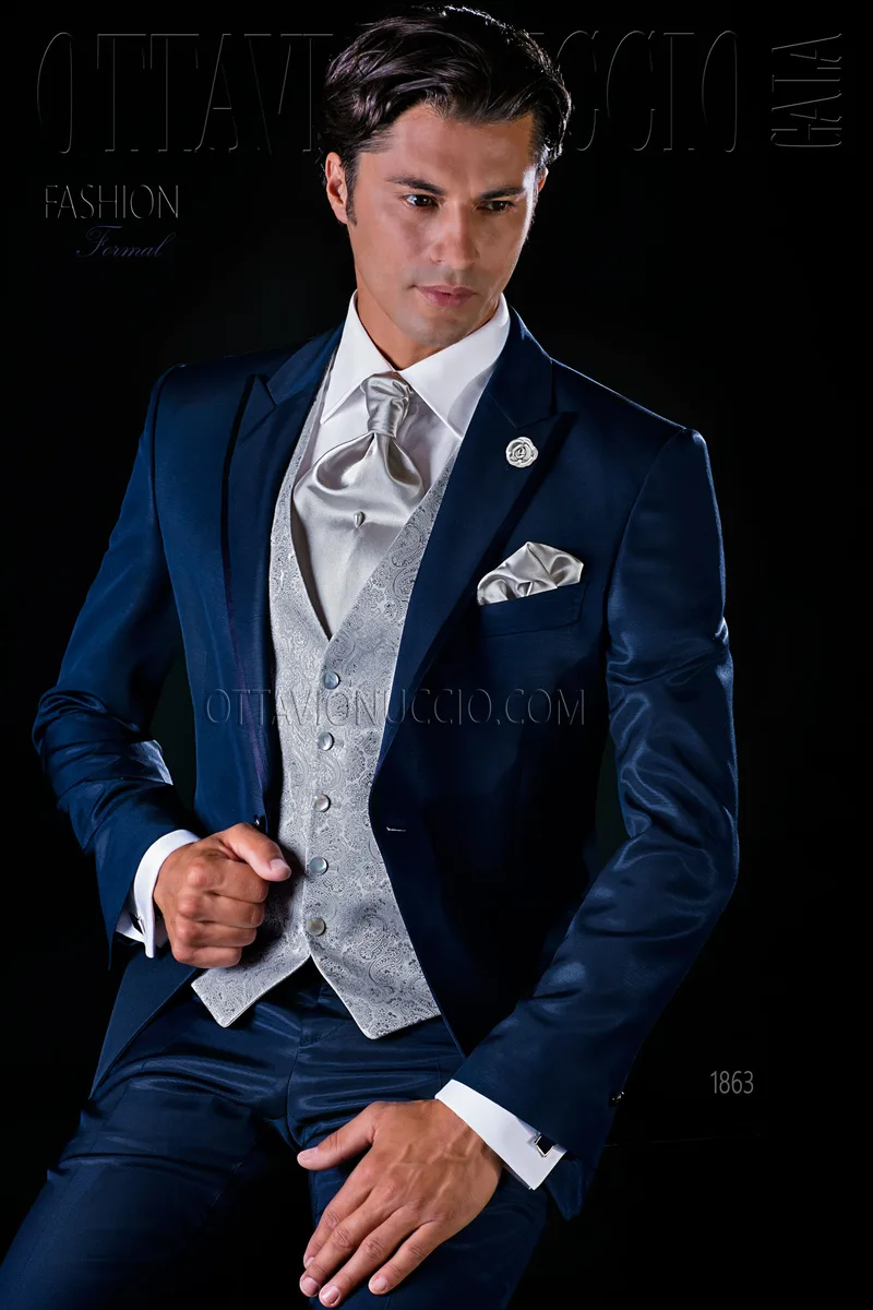 Two-piece modern groom suit in blue 1