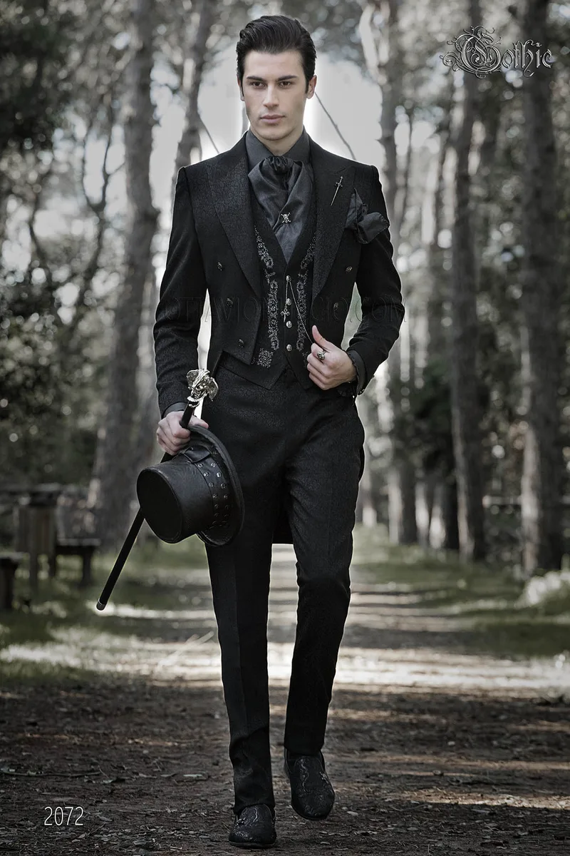 Costume de mariage Luxury Frac noir damassé 1