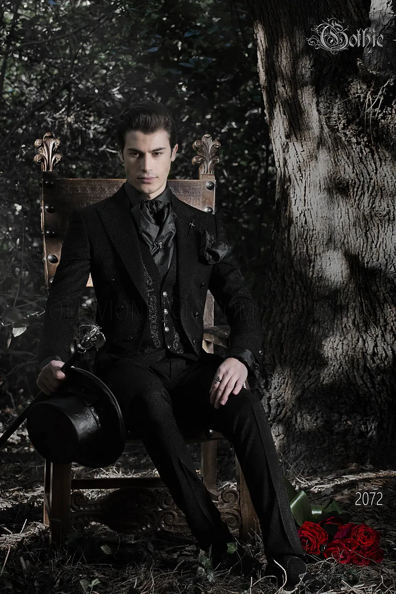 Costume de mariage Luxury Frac noir damassé 2